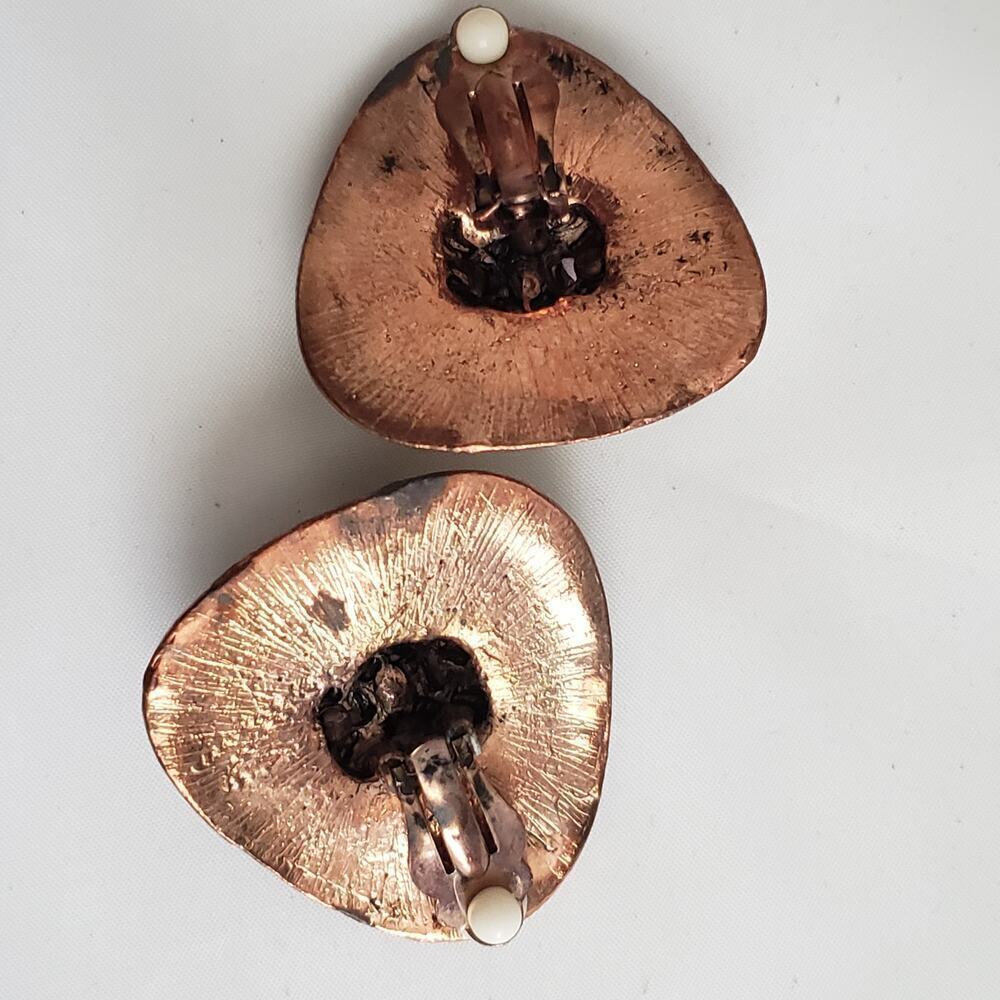 Vintage Copper Necklace & Earrings with Green Enamel and Colorful Rhinestones - Picture 5 of 8